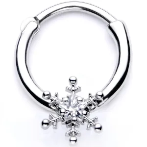 16 Gauge 3/8 Clear Gem Holiday Snowflake Septum Clicker