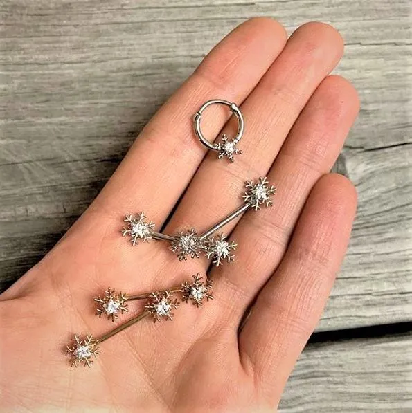 16 Gauge 3/8 Clear Gem Holiday Snowflake Septum Clicker