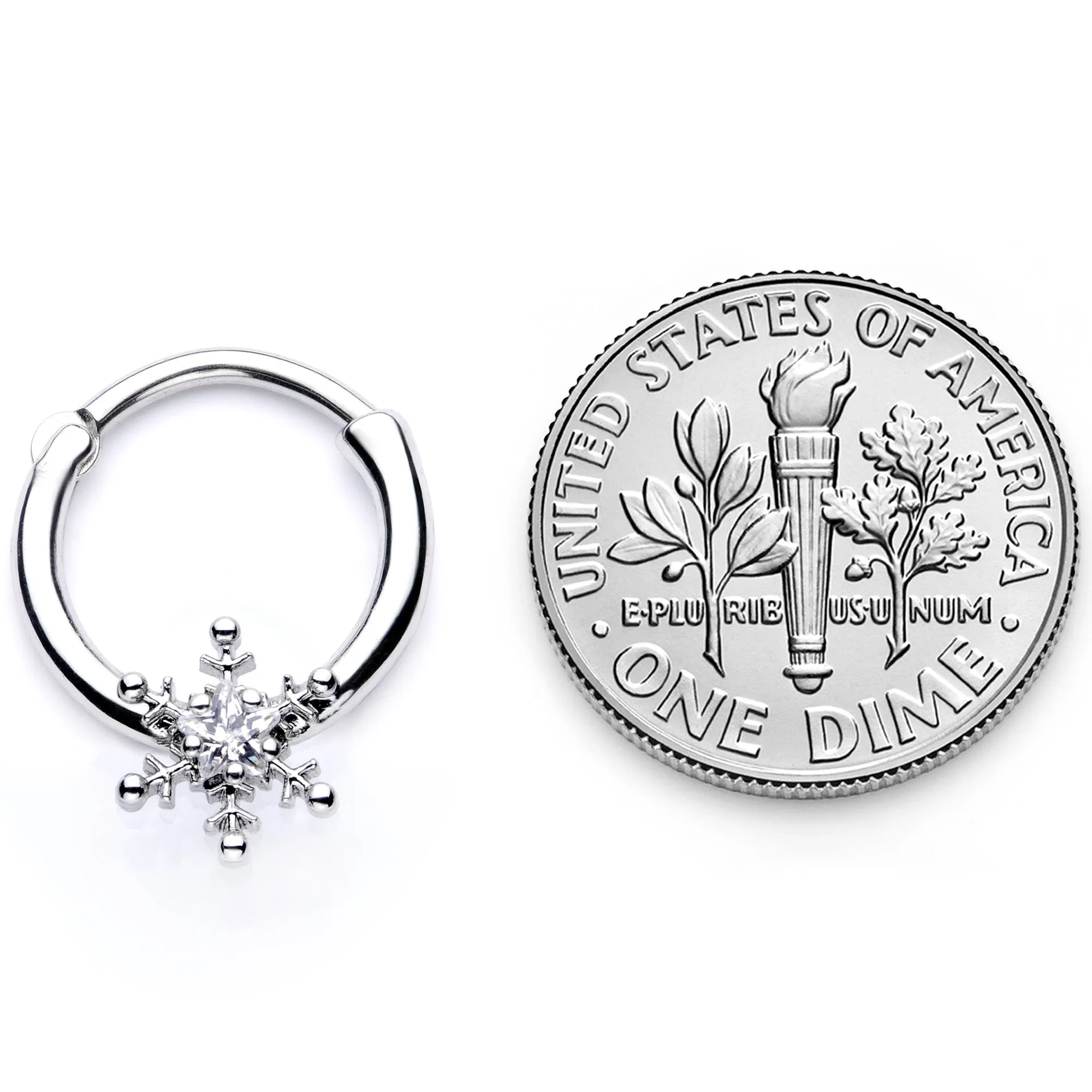 16 Gauge 3/8 Clear Gem Holiday Snowflake Septum Clicker
