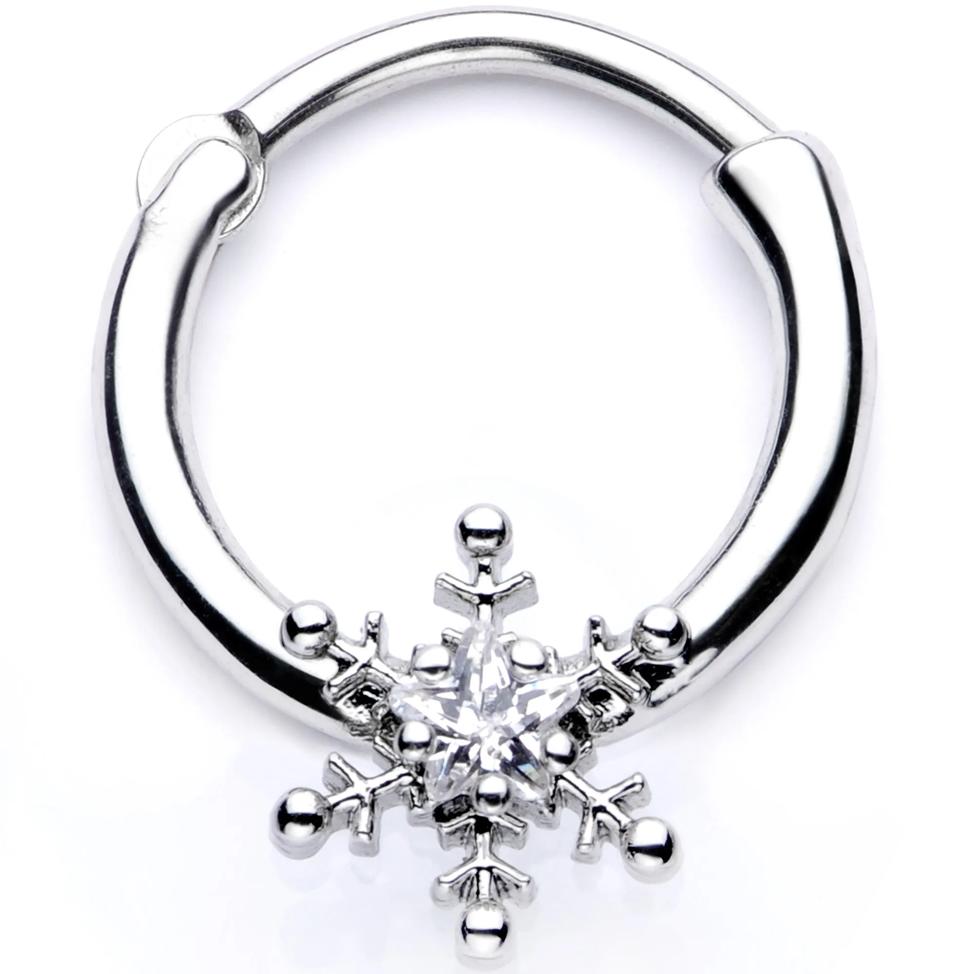 16 Gauge 3/8 Clear Gem Holiday Snowflake Septum Clicker