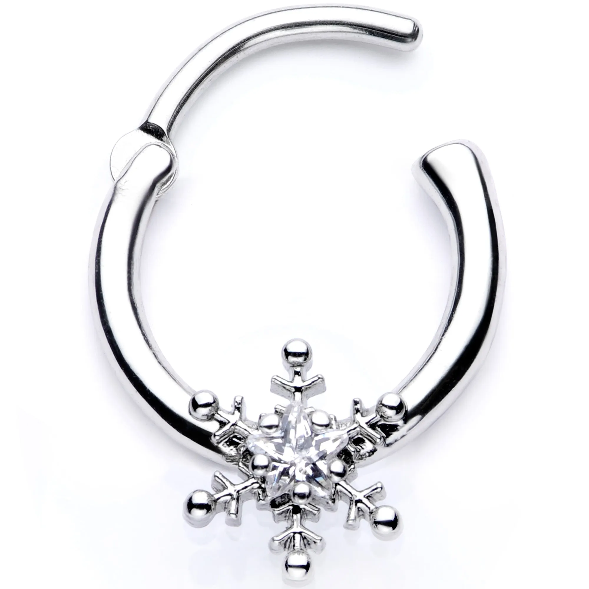 16 Gauge 3/8 Clear Gem Holiday Snowflake Septum Clicker
