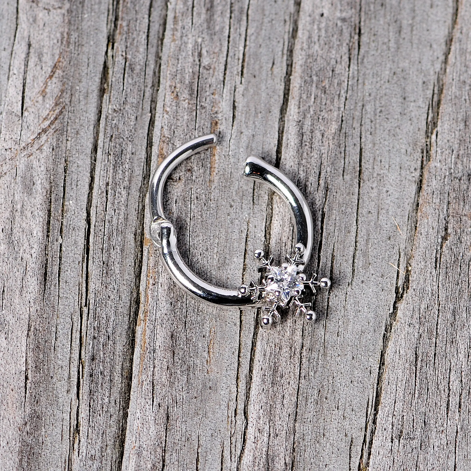 16 Gauge 3/8 Clear Gem Holiday Snowflake Septum Clicker