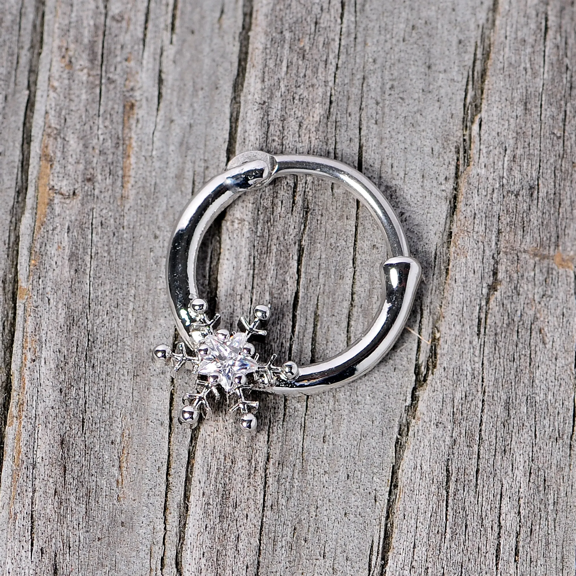 16 Gauge 3/8 Clear Gem Holiday Snowflake Septum Clicker