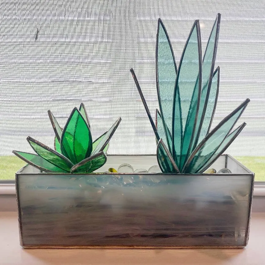 3D Stained Glass Snake Plant Desktop Sculpture: Large