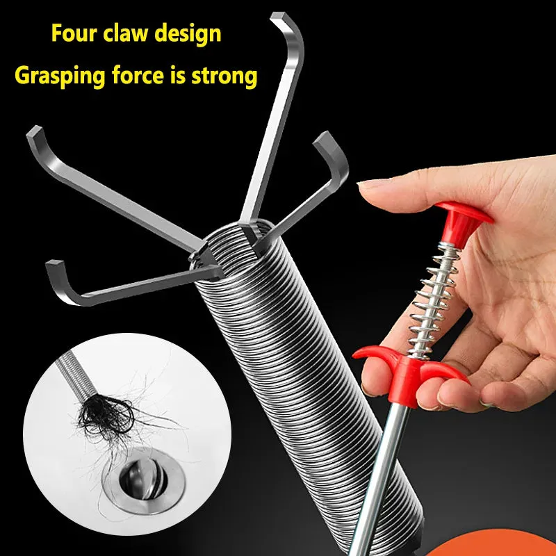 60cm Drain Snake Spring Pipe Dredging Tool, Drain Cleaner Stick Clog Remover Cleaning Household for Kitchen Bendable Pliable Sink Snake Tool