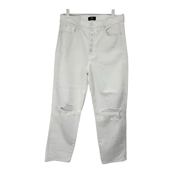 7 For All Mankind White High Waist Jeans Crop Straight Denim Jeans NWT