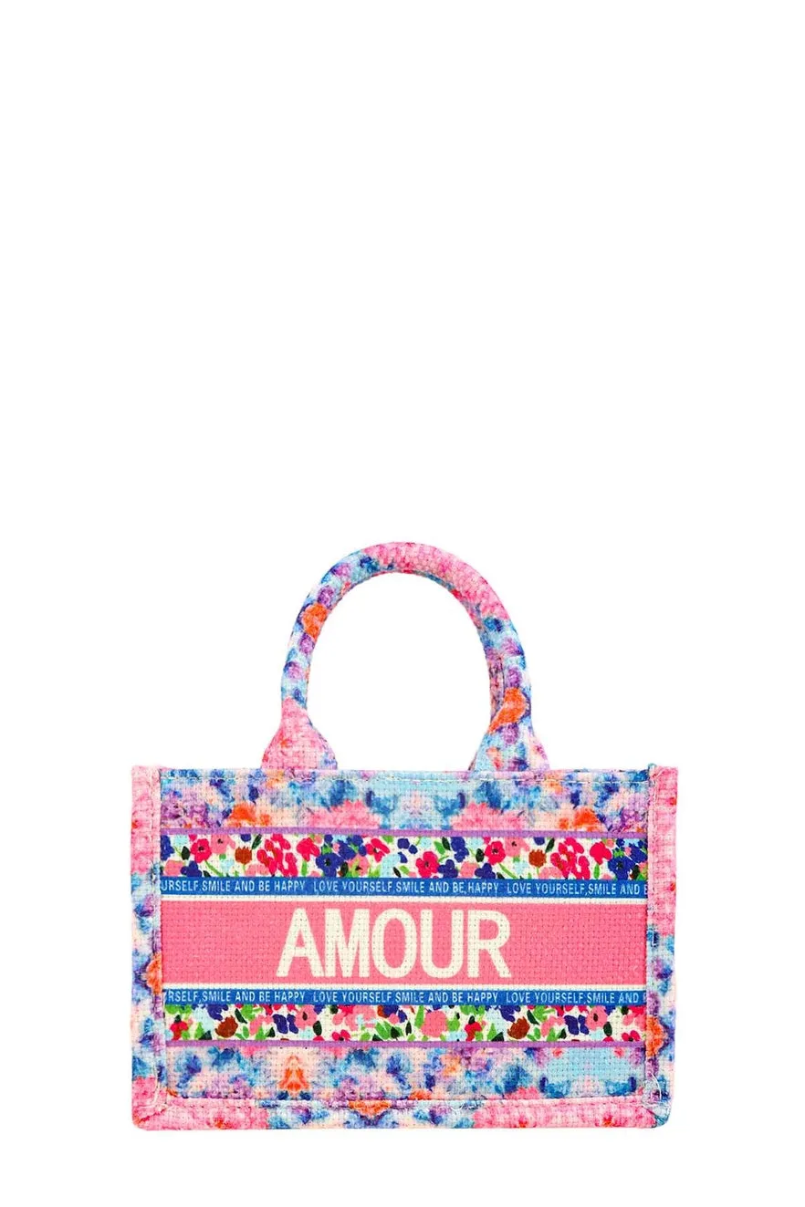 Amour Flower Oblique Book Small Tote Bag - Pink