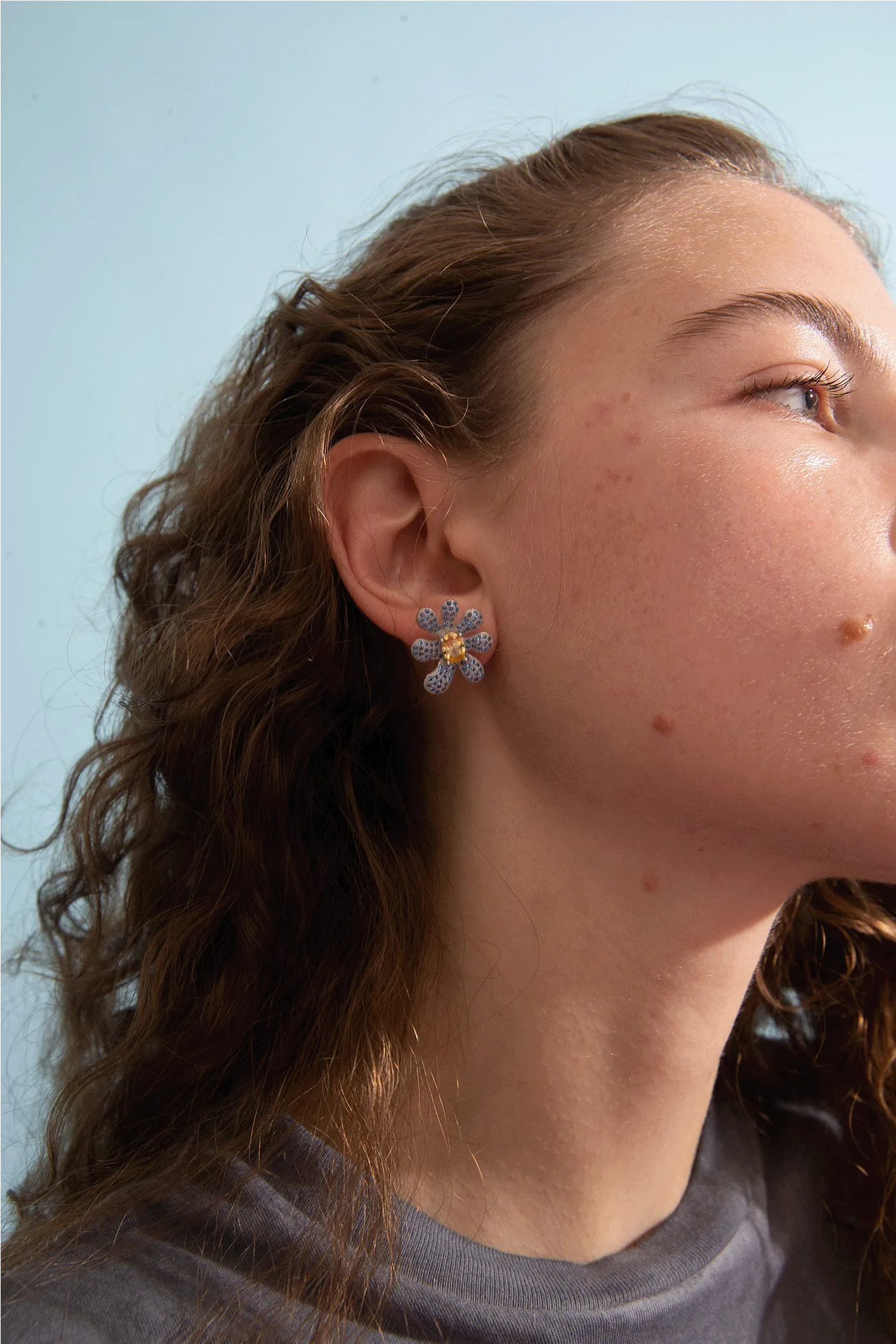 AQUAMARINE PAVE SQUASHED BLOSSOM EARRING
