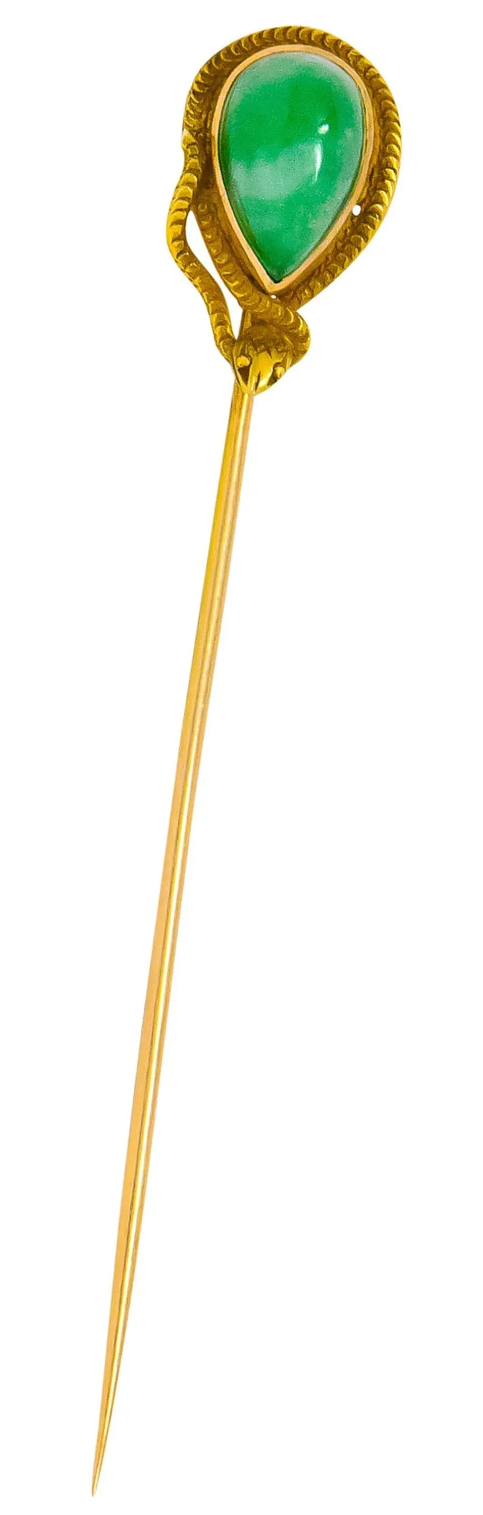 Art Nouveau Jade 14 Karat Yellow Gold Snake Stickpin