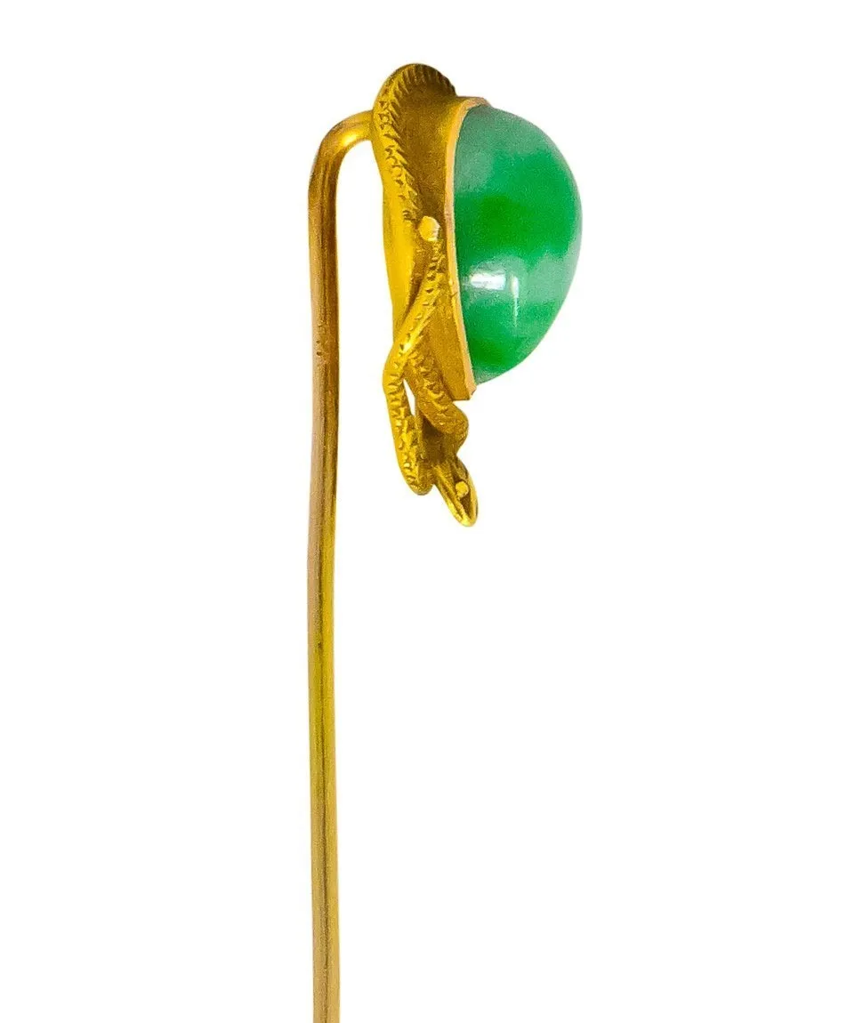 Art Nouveau Jade 14 Karat Yellow Gold Snake Stickpin