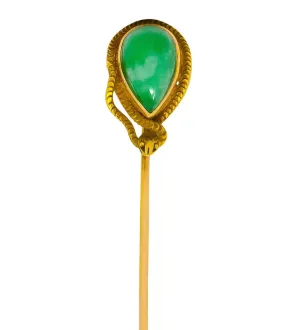 Art Nouveau Jade 14 Karat Yellow Gold Snake Stickpin