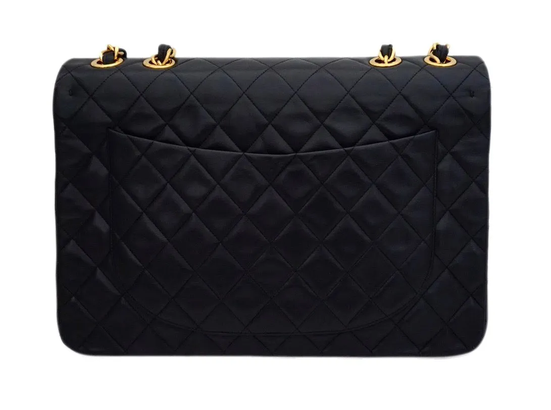 Authentic Chanel Black Lambskin Maxi Jumbo XL
