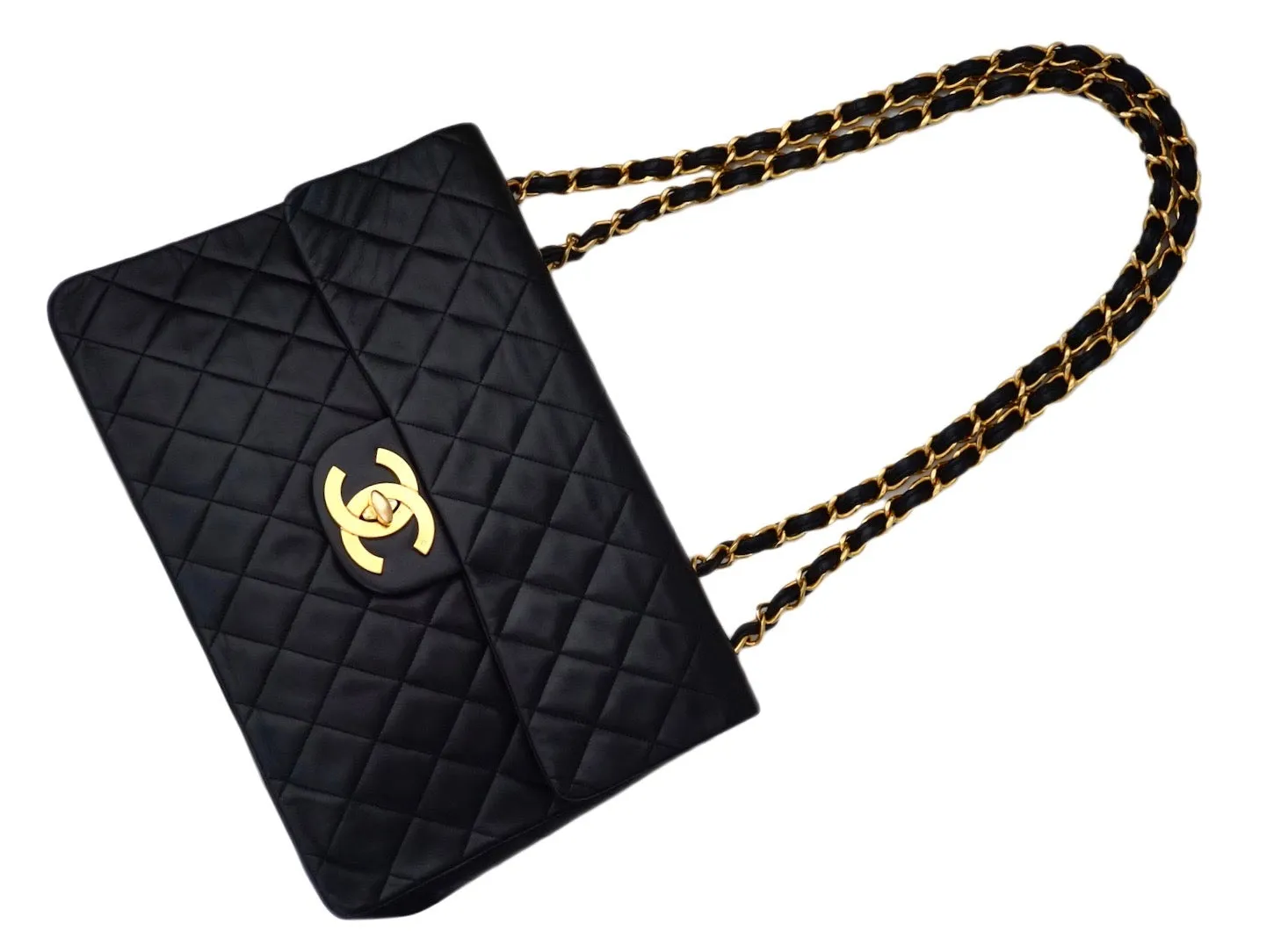 Authentic Chanel Black Lambskin Maxi Jumbo XL