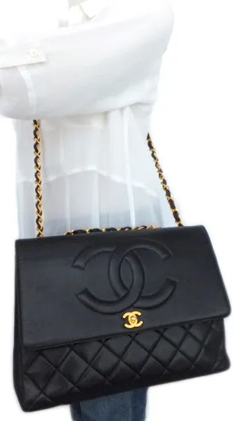 Authentic Chanel Vintage Black Lamb Rare Maxi Jumbo