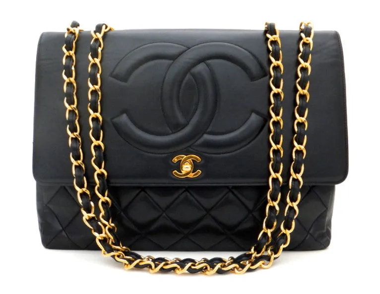 Authentic Chanel Vintage Black Lamb Rare Maxi Jumbo