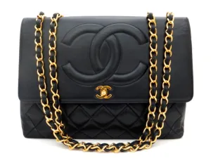 Authentic Chanel Vintage Black Lamb Rare Maxi Jumbo