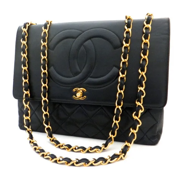 Authentic Chanel Vintage Black Lamb Rare Maxi Jumbo