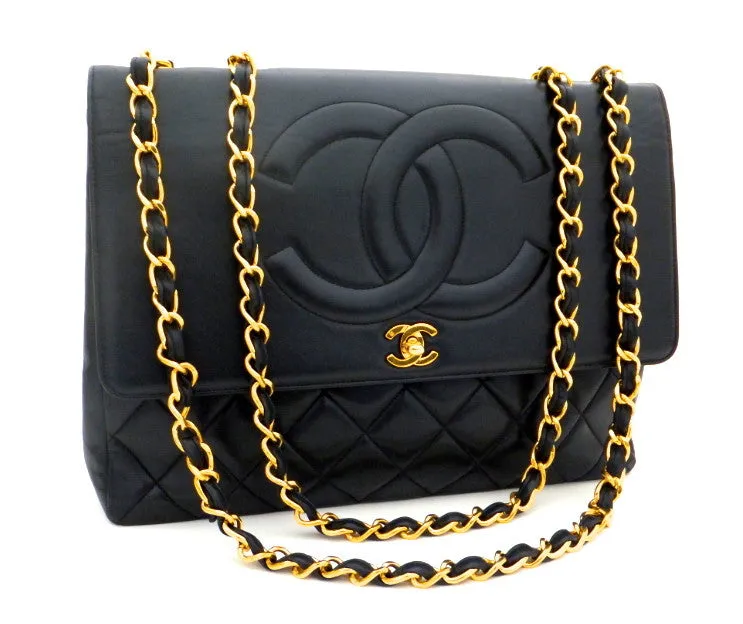 Authentic Chanel Vintage Black Lamb Rare Maxi Jumbo