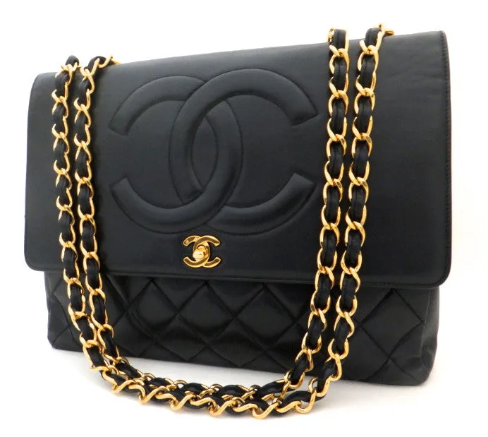 Authentic Chanel Vintage Black Lamb Rare Maxi Jumbo