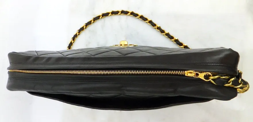 Authentic Chanel Vintage Chocolate Brown Lambskin XXL Maxi Jumbo