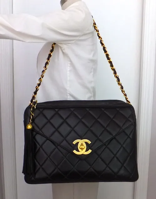Authentic Chanel Vintage Chocolate Brown Lambskin XXL Maxi Jumbo