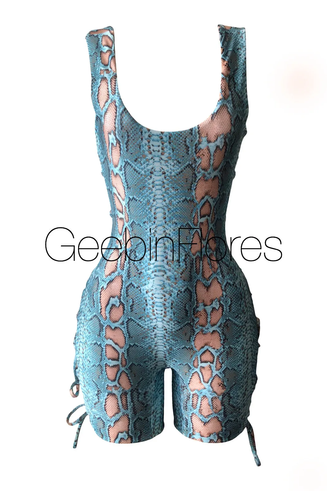 Blue Snakeskin Kiara Lace Up Romper