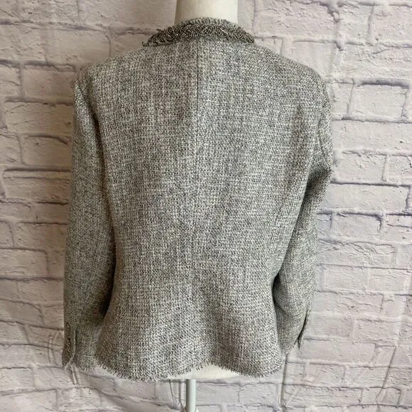 Boston Proper NWT Women’s Crystal Trim Collarless Tweed Blazer Career Size 16