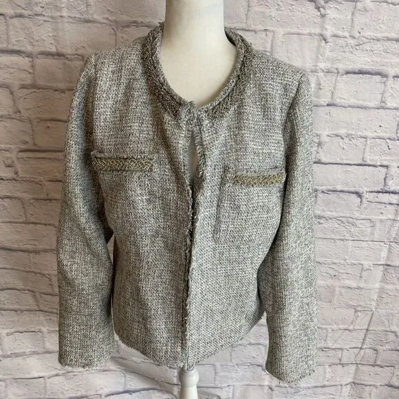 Boston Proper NWT Women’s Crystal Trim Collarless Tweed Blazer Career Size 16