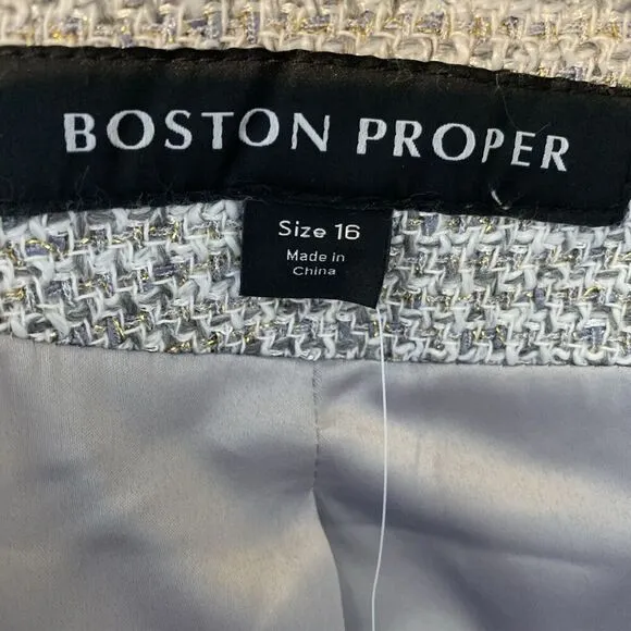 Boston Proper NWT Women’s Crystal Trim Collarless Tweed Blazer Career Size 16
