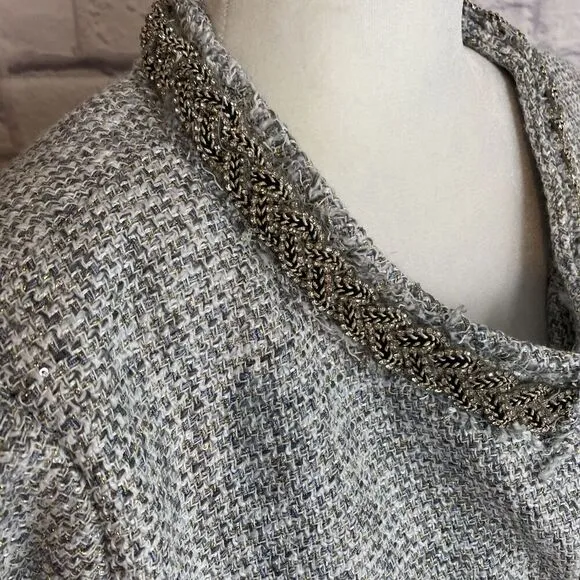 Boston Proper NWT Women’s Crystal Trim Collarless Tweed Blazer Career Size 16