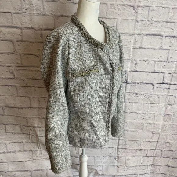 Boston Proper NWT Women’s Crystal Trim Collarless Tweed Blazer Career Size 16