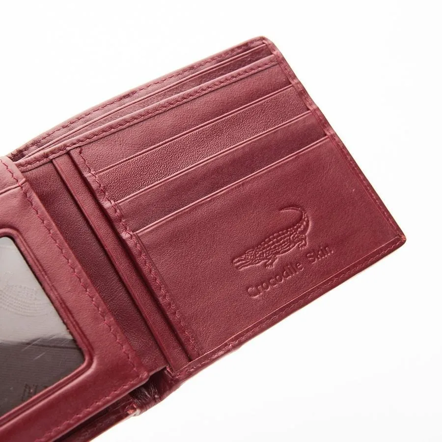Burgundy Red Crocodile Stomach Skin Wallet