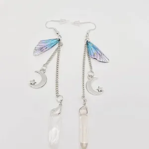 Butterfly Wings Long Chain Crystal Pendant Earrings