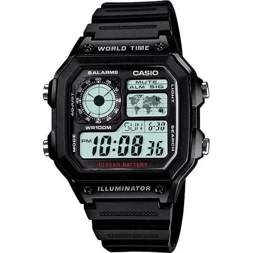 Casio Classic Digital World Time Watch Black AE1200WH-1A