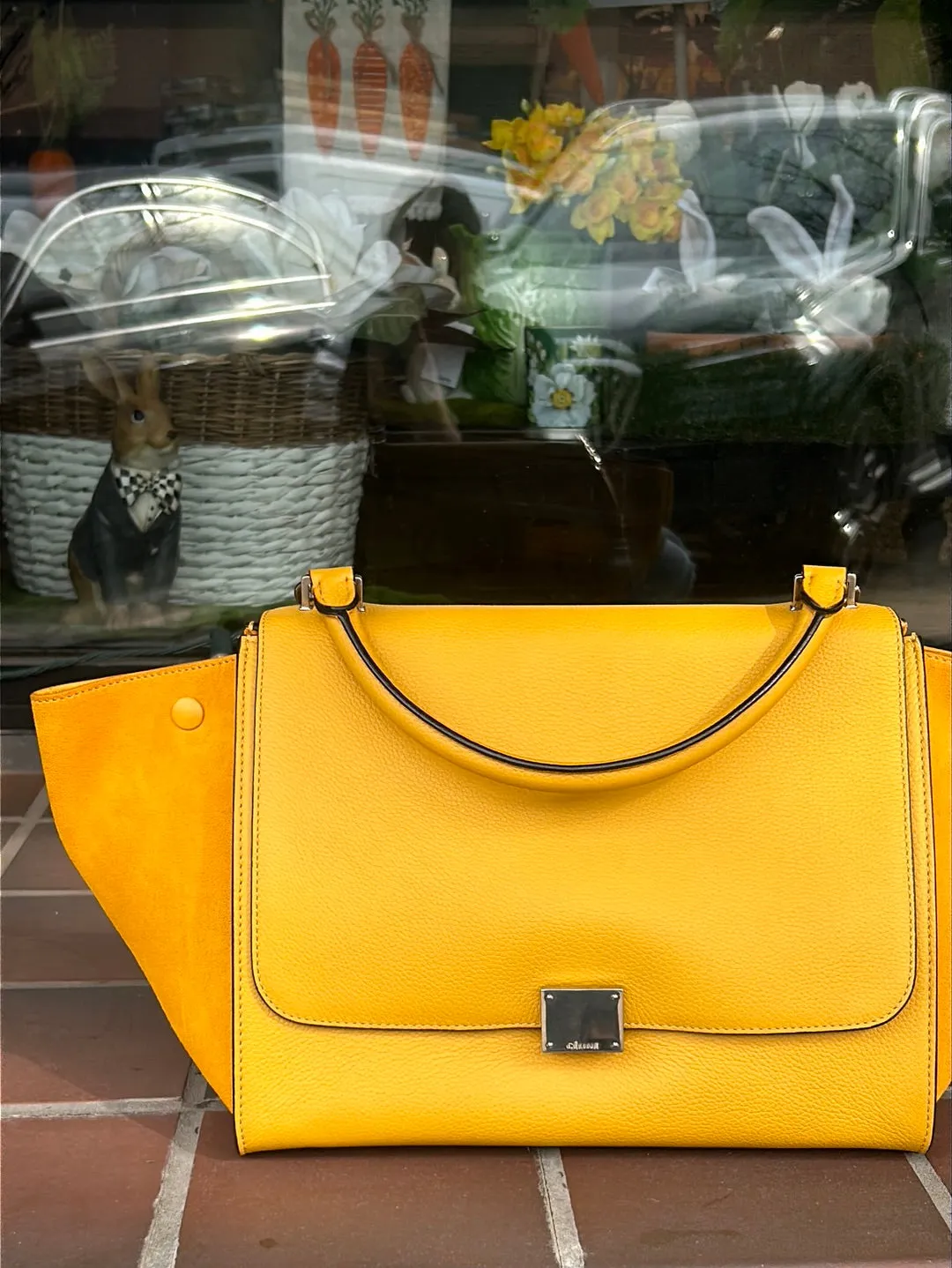 Celine Bag, Sunshine Yellow Leather & Suede Medium Trapeze Tote