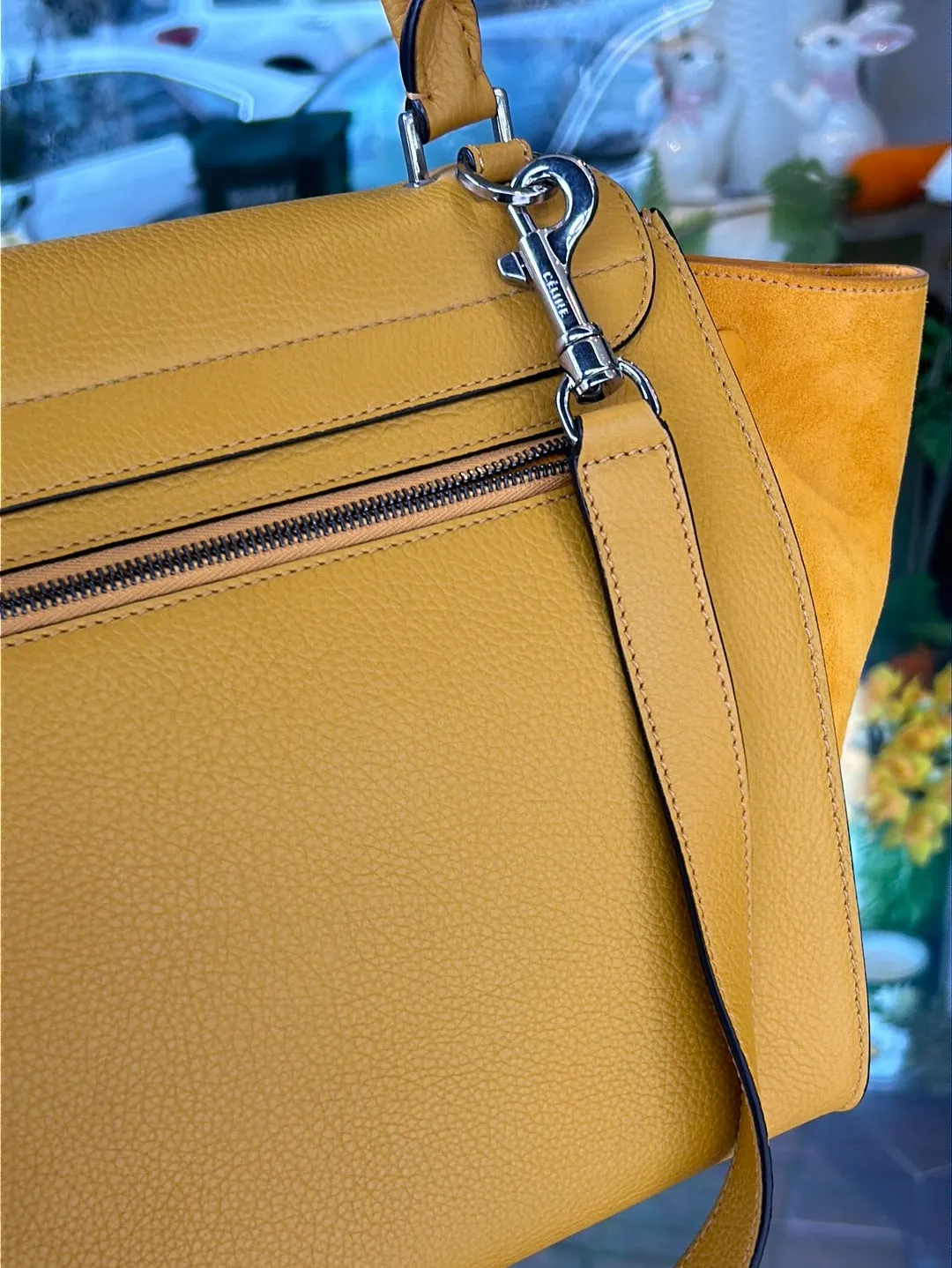 Celine Bag, Sunshine Yellow Leather & Suede Medium Trapeze Tote