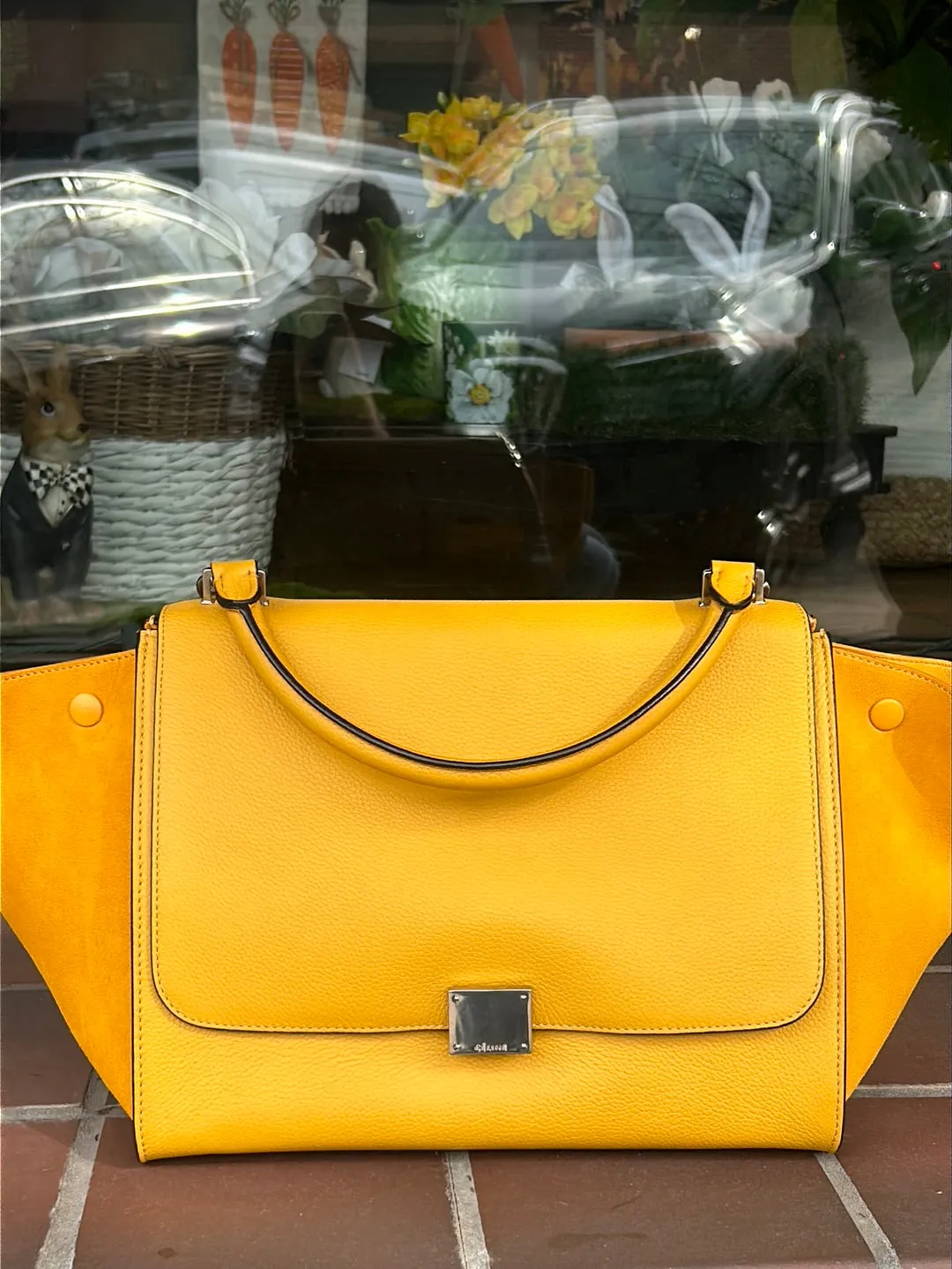 Celine Bag, Sunshine Yellow Leather & Suede Medium Trapeze Tote