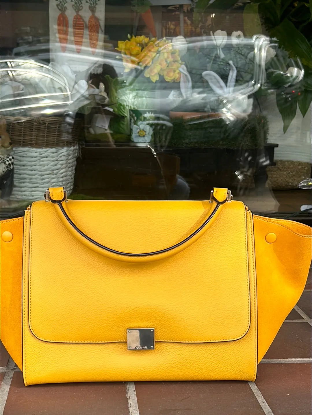 Celine Bag, Sunshine Yellow Leather & Suede Medium Trapeze Tote