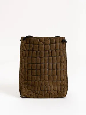 cell pouch - olive suede embossed gator