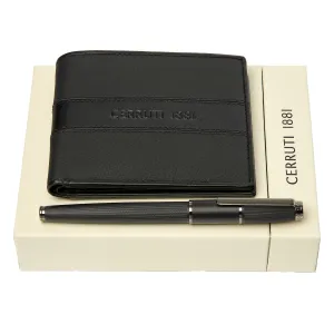 CERRUTI 1881 NPRW454A - SET CERRUTI 1881 Black Rollerball pen & Card wallet