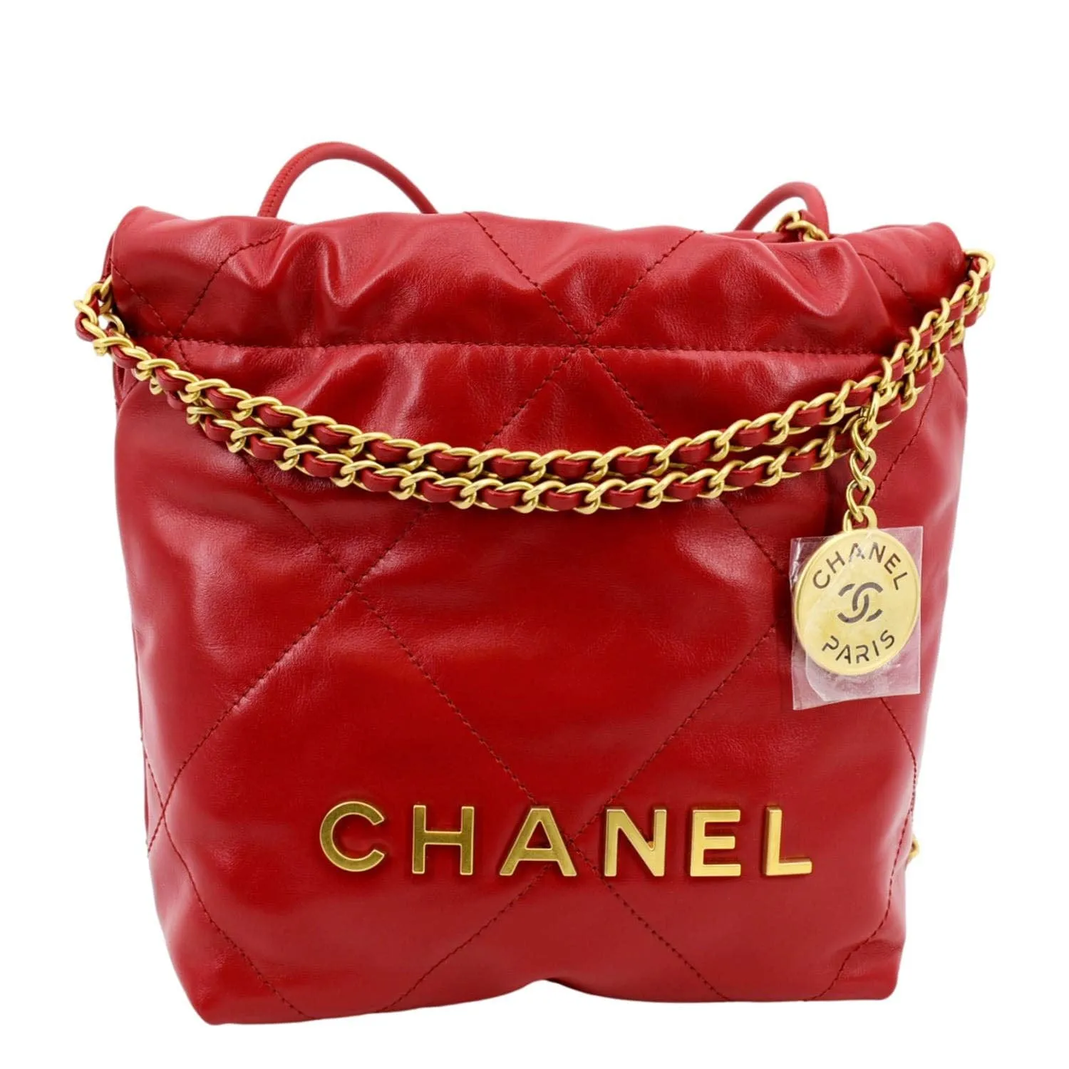 CHANEL 22 Mini Chain Shiny Calfskin Leather Shoulder Bag Red