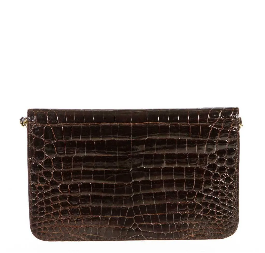 Chanel Brown Crocodile Vintage Flap Shoulder Bag