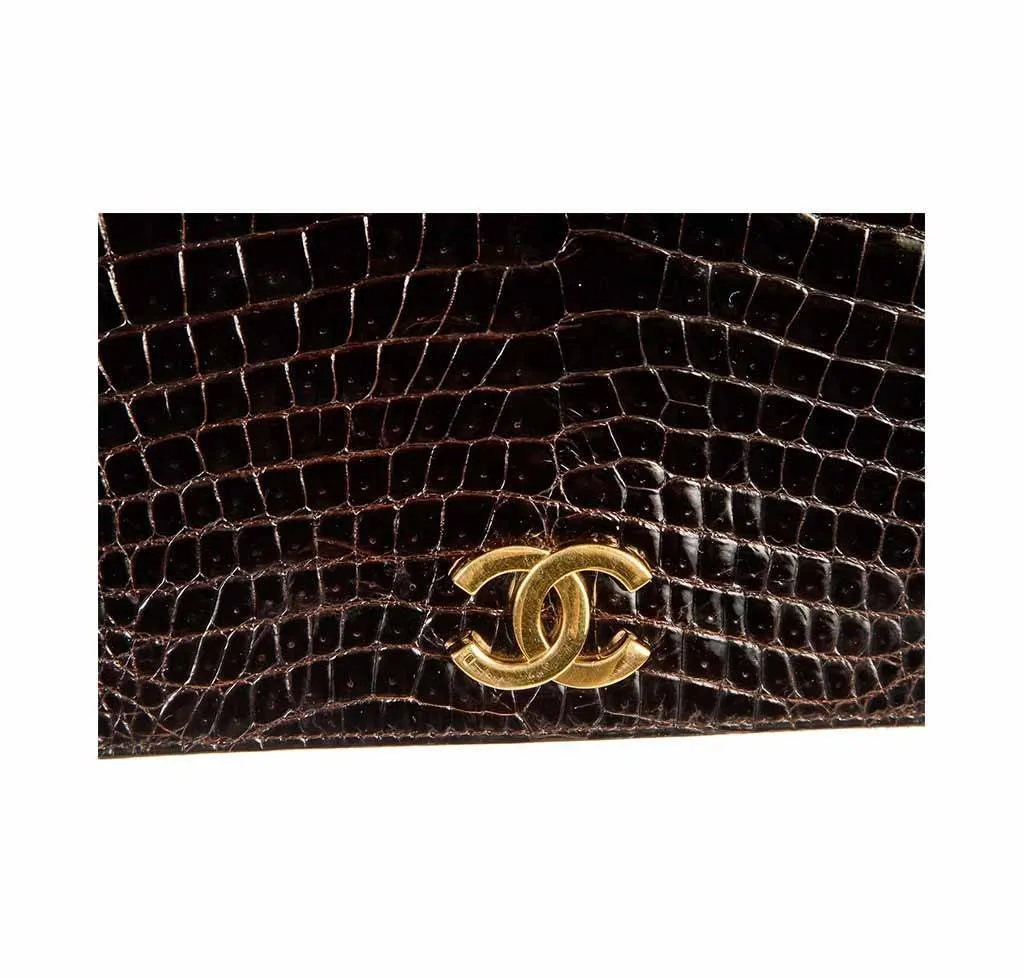 Chanel Brown Crocodile Vintage Flap Shoulder Bag