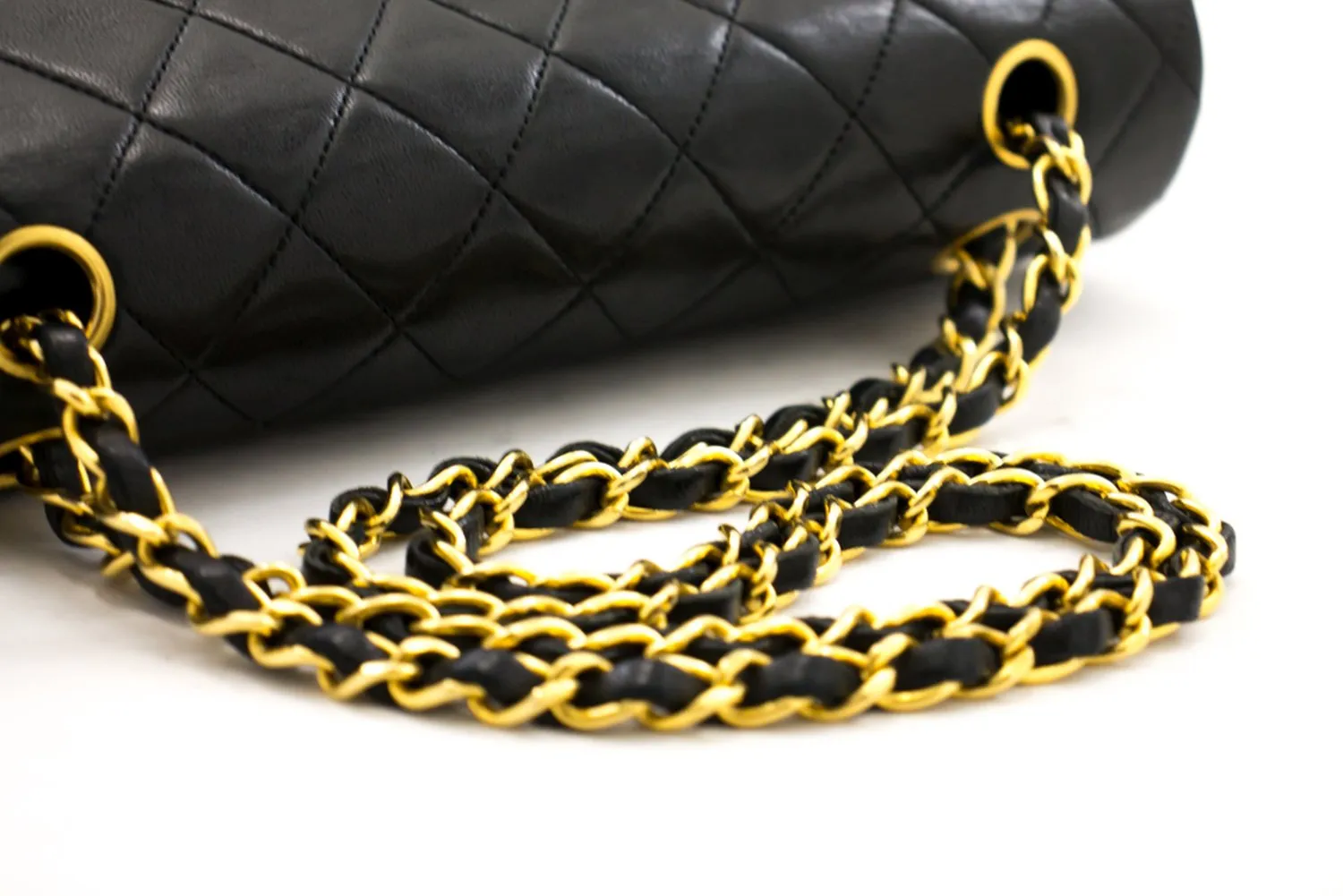CHANEL Classic Double Flap 10" Chain Shoulder Bag Black Lambskin i71