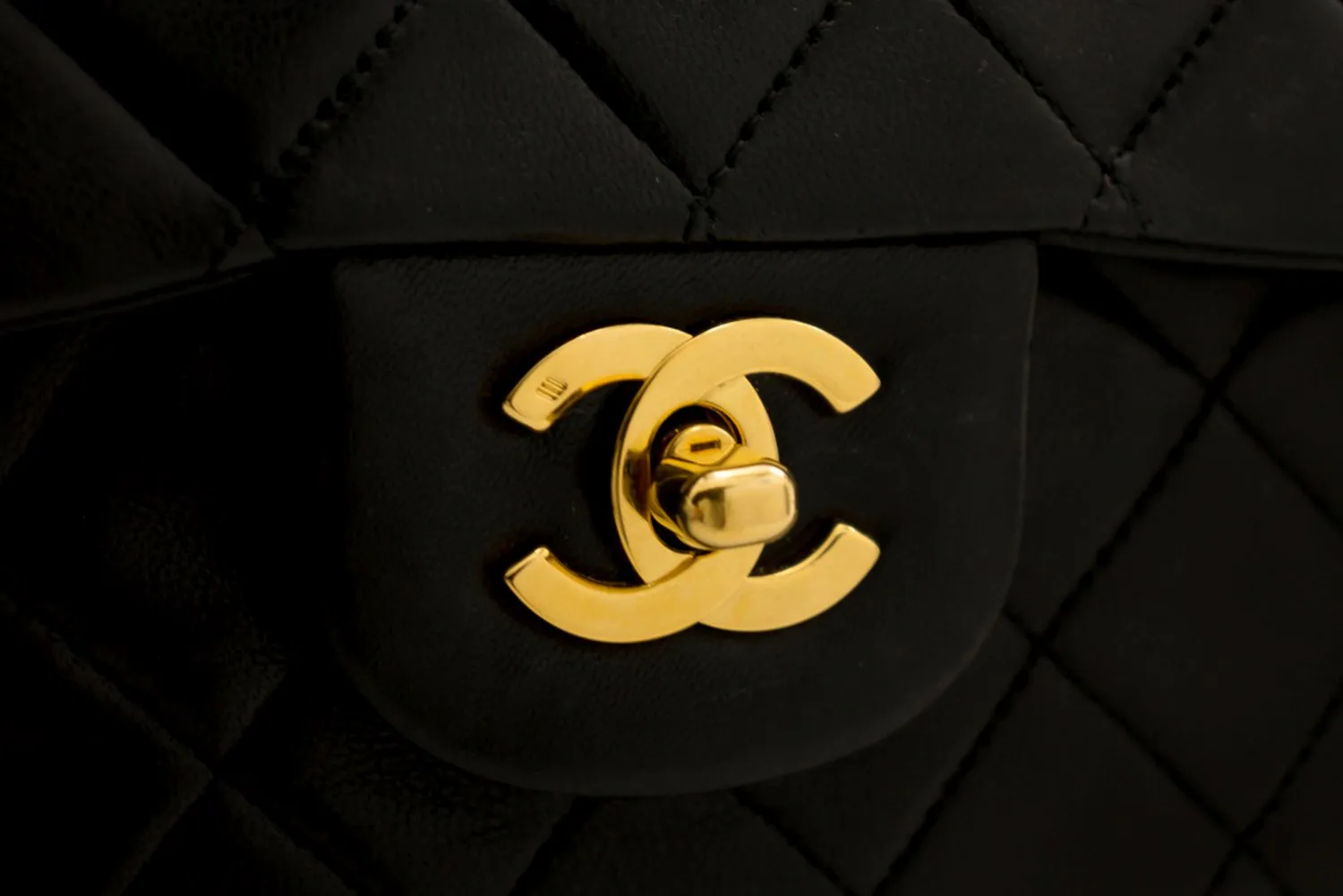 CHANEL Classic Double Flap 10" Chain Shoulder Bag Black Lambskin i71