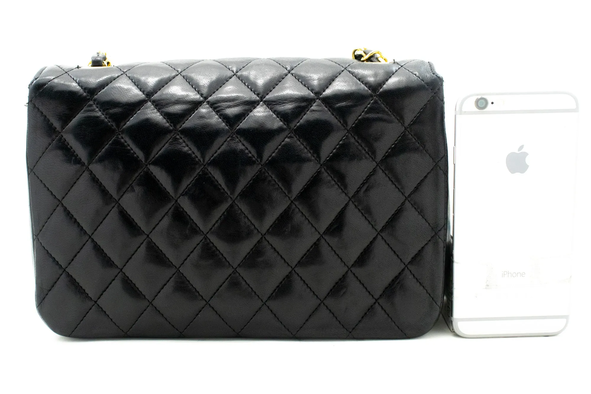 CHANEL Half Moon Chain Shoulder Bag Crossbody Black Quilted Flap n04