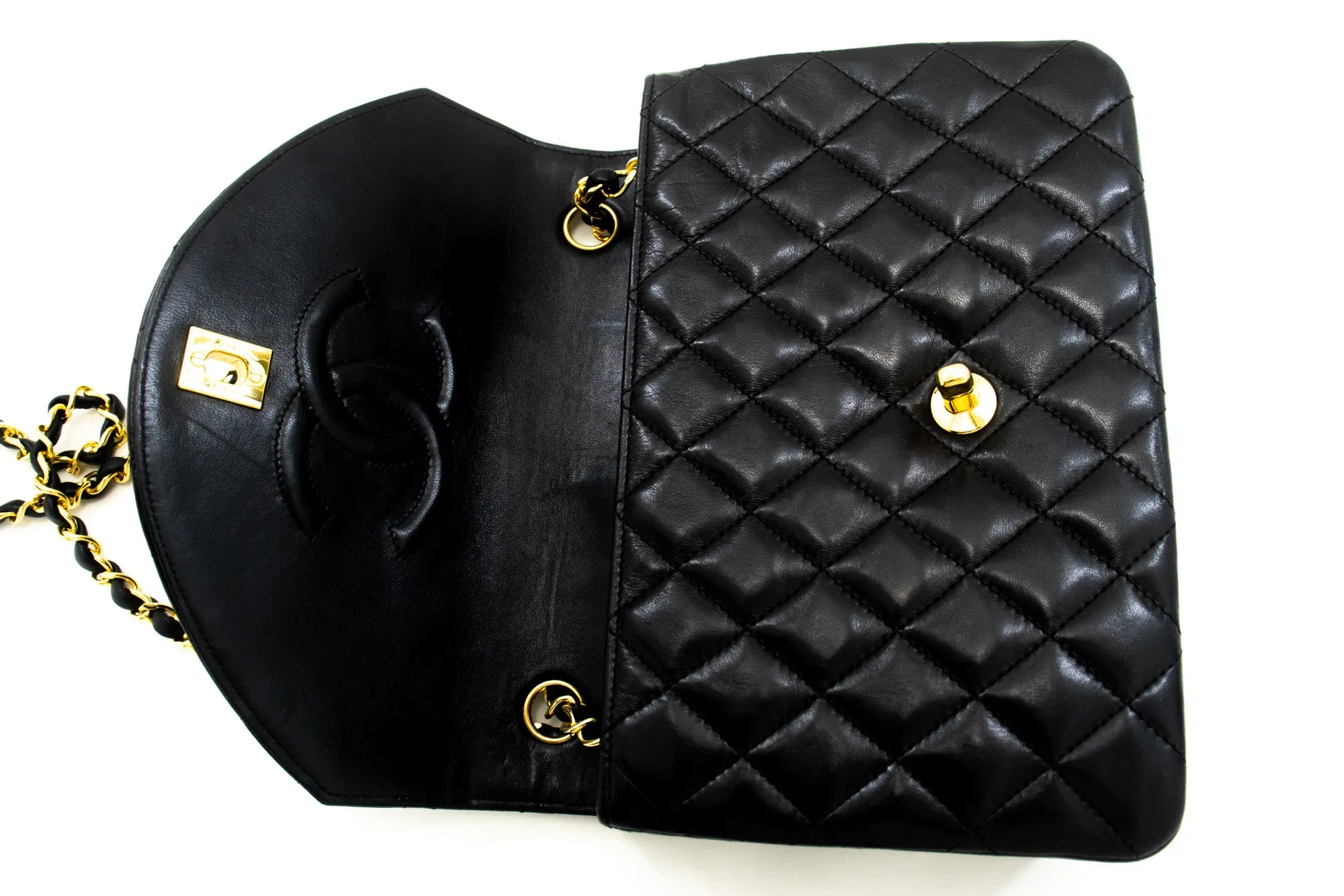 CHANEL Half Moon Chain Shoulder Bag Crossbody Black Quilted Flap n04