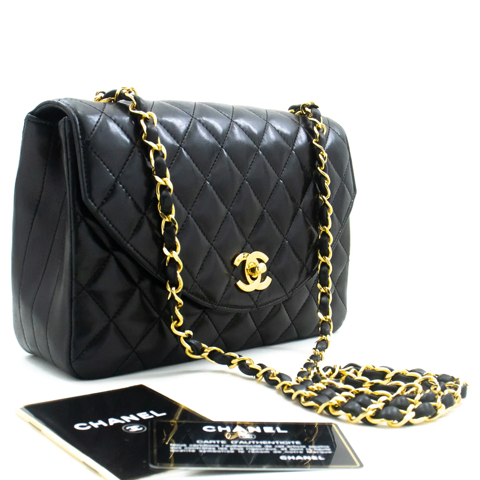 CHANEL Half Moon Chain Shoulder Bag Crossbody Black Quilted Flap n04