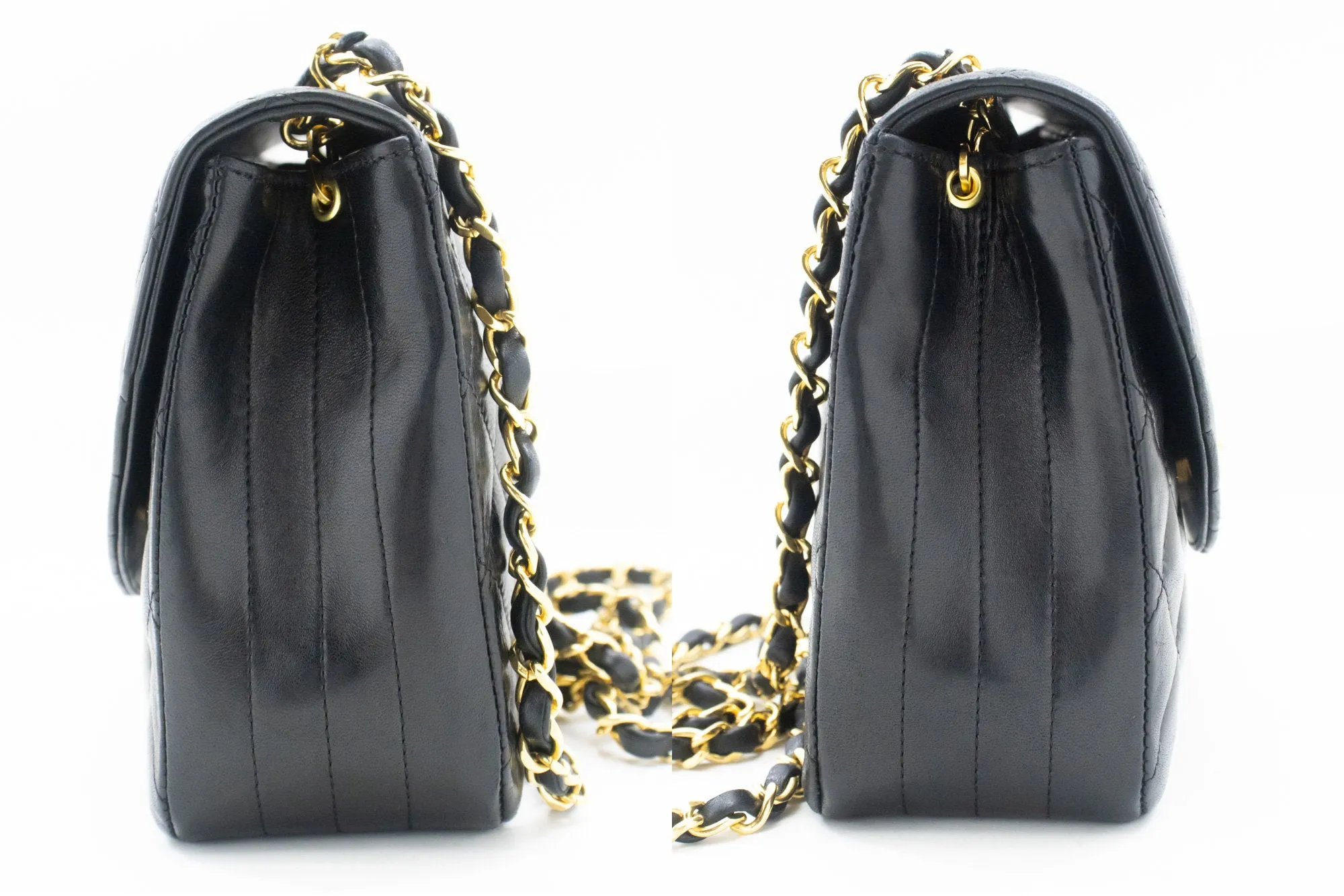 CHANEL Half Moon Chain Shoulder Bag Crossbody Black Quilted Flap n04
