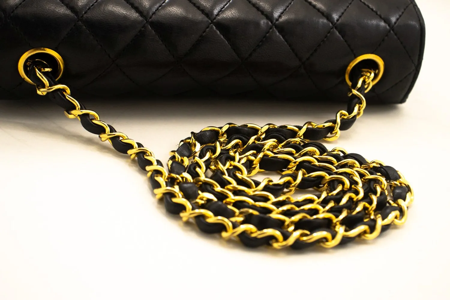 CHANEL Half Moon Chain Shoulder Bag Crossbody Black Quilted Flap n04